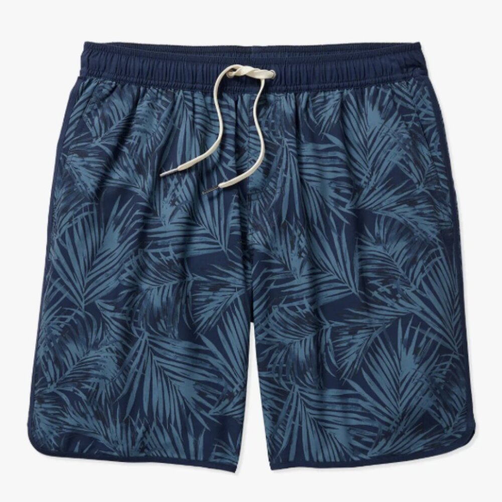 Fair Harbor Anchor Trunk Shorts Grey Floral Palm Leaves Blue Liner Size Large